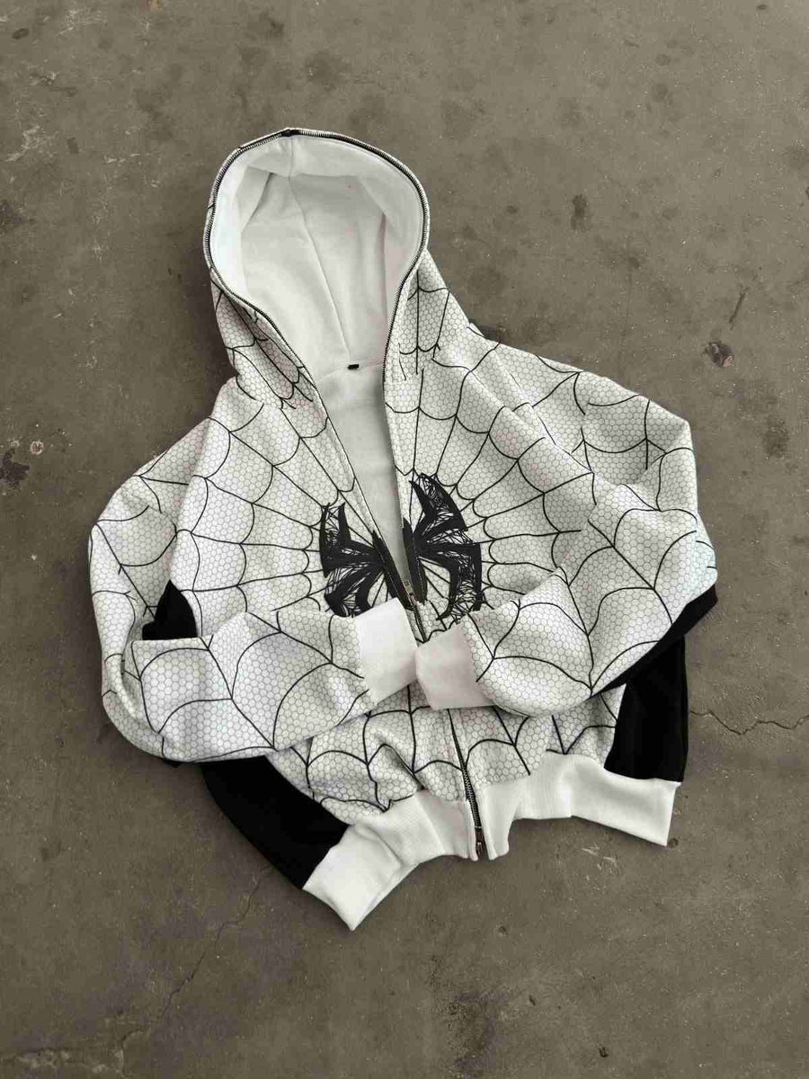 Spider Web Full-Zip Graphic Hoodie