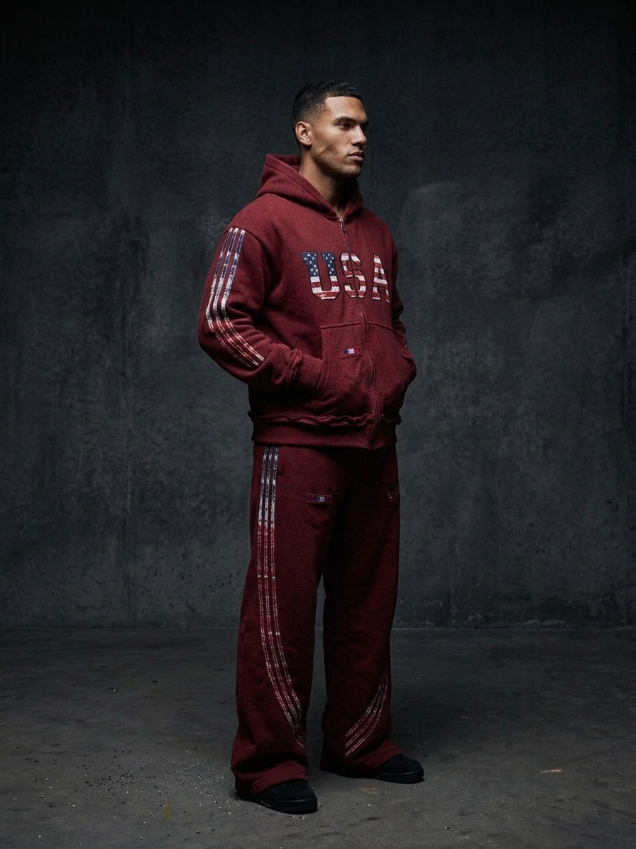 The Oversized USA Terry Tracksuit - Maroon