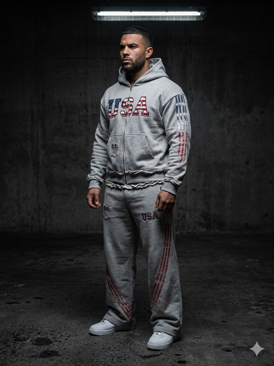 The Oversized USA Terry Tracksuit - Grey