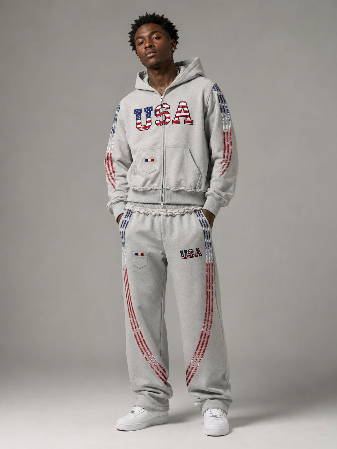 The Oversized USA Terry Tracksuit - Grey