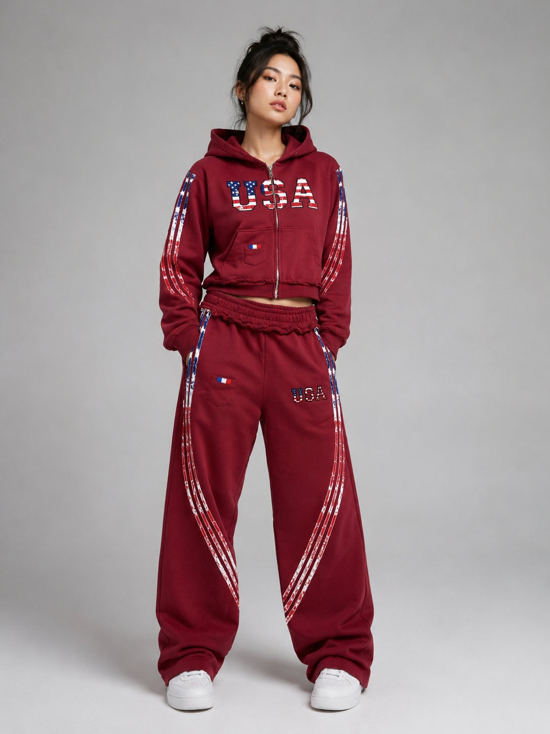 The Oversized USA Terry Tracksuit - Maroon