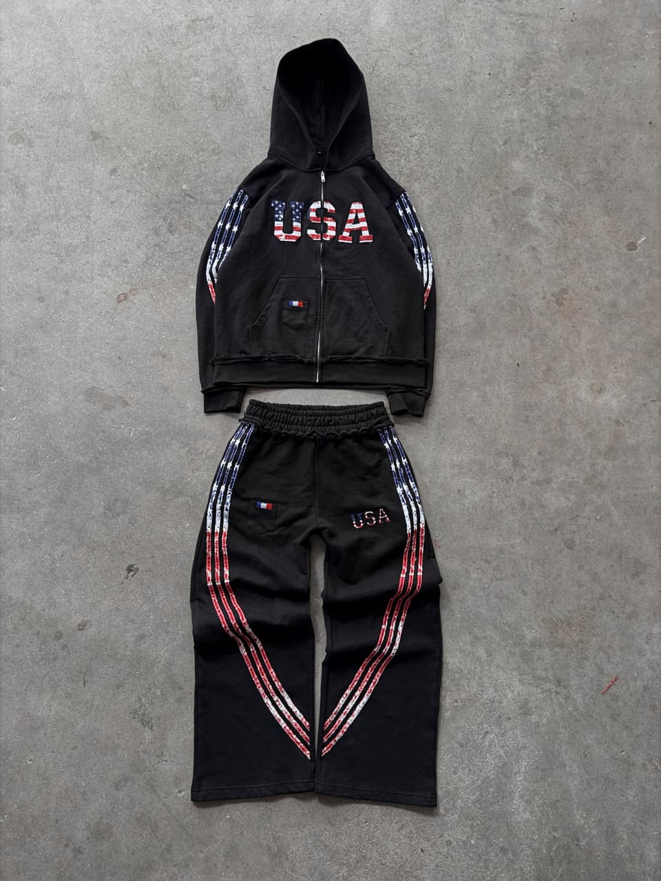 The Oversized USA Terry Tracksuit - Black