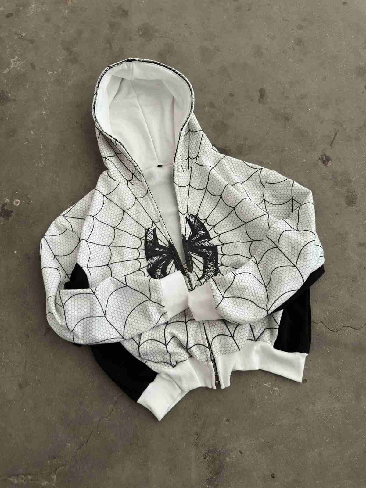 Spider Web Full-Zip Hoodie-White